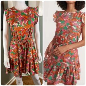 Marine Layer Laney Floral Mini Dress Linen Blend Small S tropical flutter Ruffle